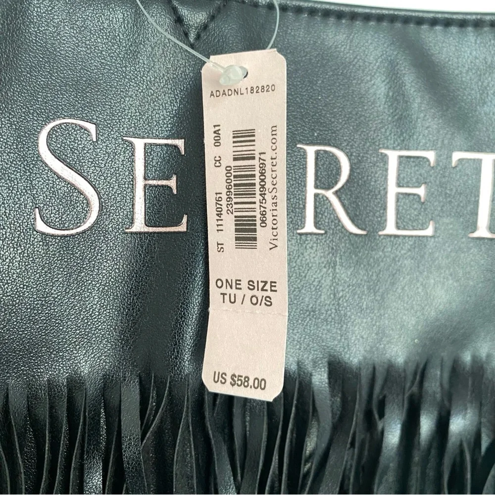 Victoria's Secret Black Fringe Tote Bag Purse Rose Gold Logo‎ 15x17